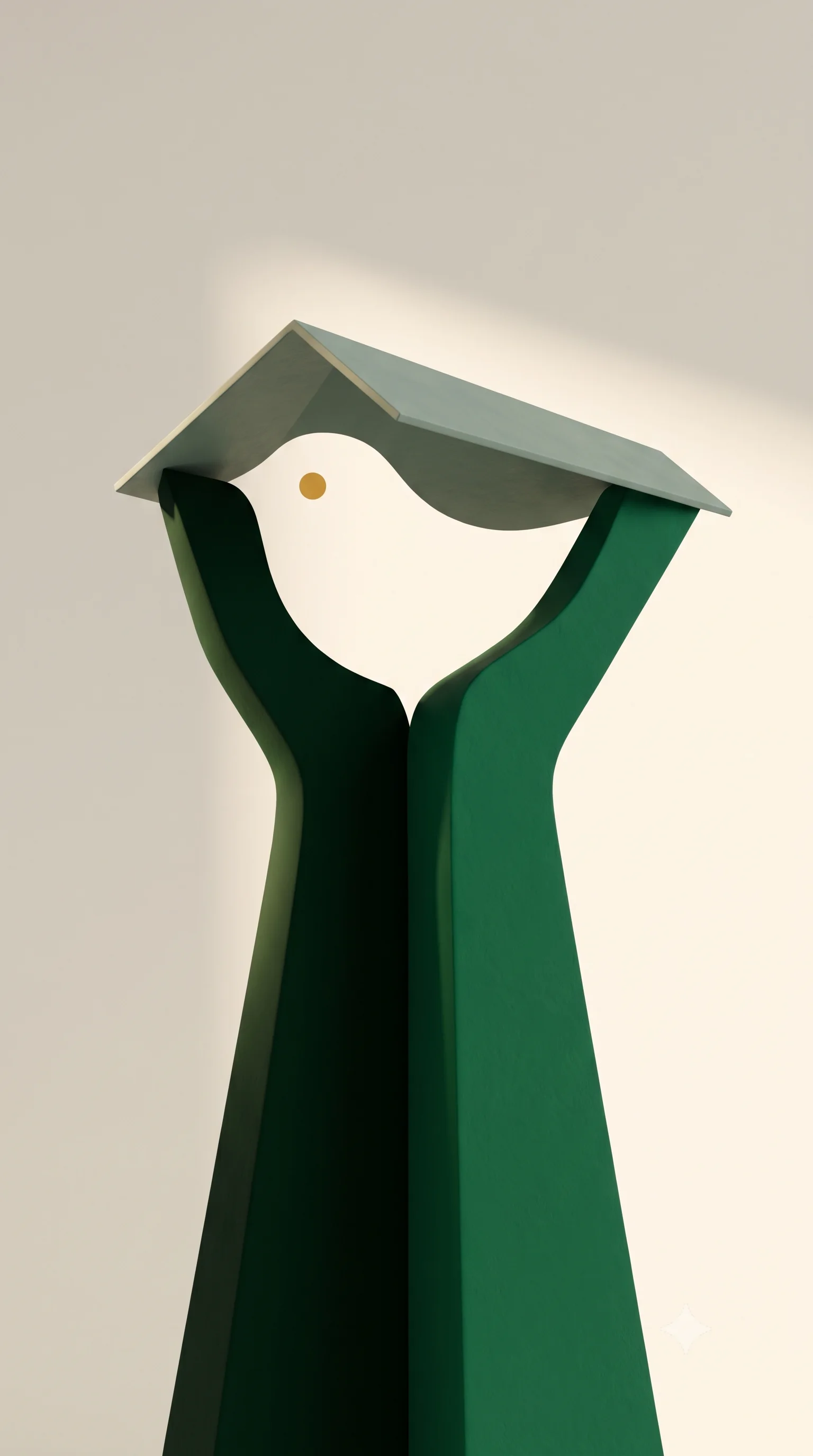 Two forms supporting a shared canopy around a single point of focus